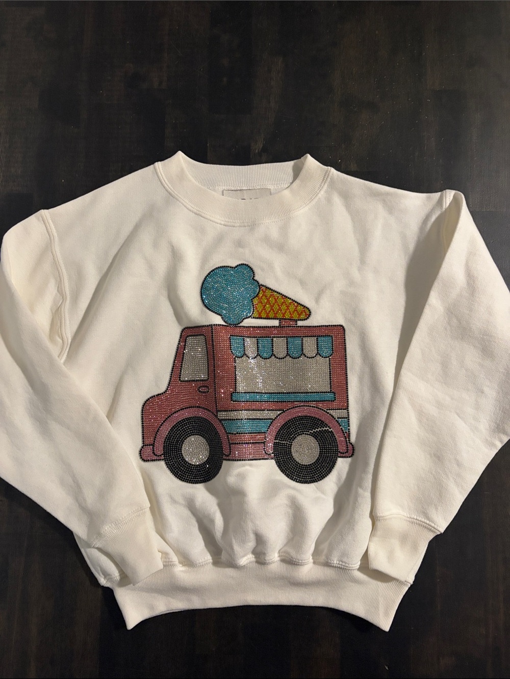 Judith March White Bedazzled Ice-cream Truck Crew Neck Sweatshirt Size XS Kids